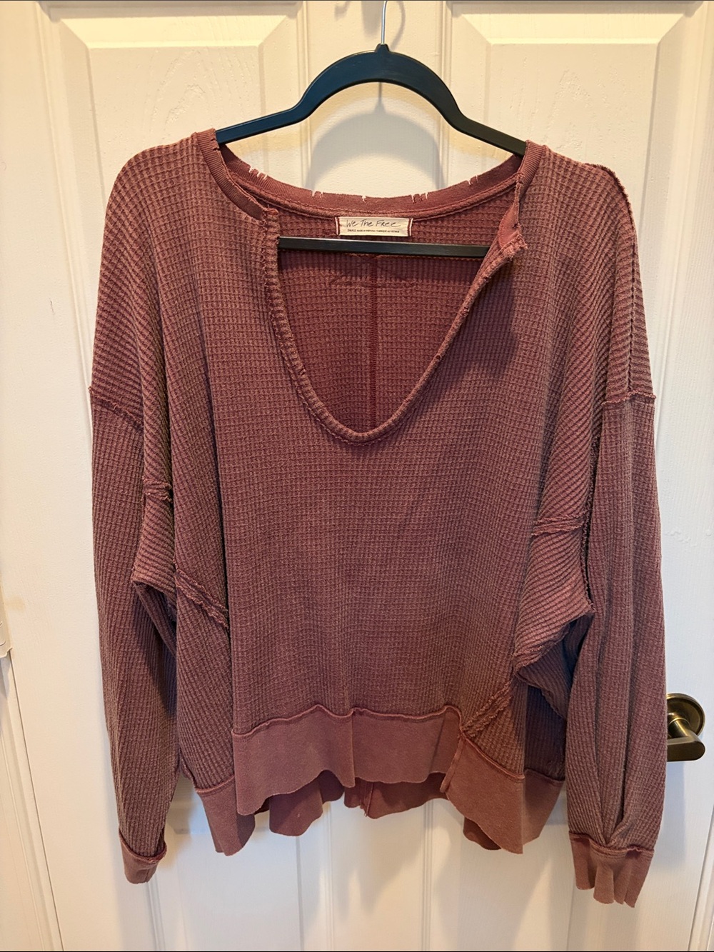 Free People Waffle Knit Pullover - Mauve Rose
